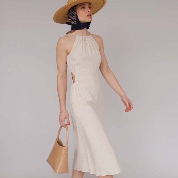 Lucy Paris Linen Blend Side Cut Out Halter Dress L - Picture 2 of 16